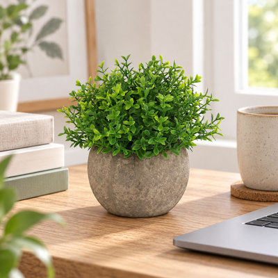 Mini plante artificielle verte de 12 cm avec pot en pâte à papier