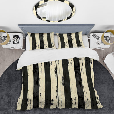 Ensemble de housse de couette transitionnel noir et blanc Pinstripe III