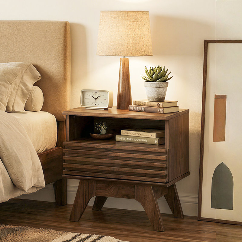  Rico 18.9" Mid-Century Nightstand with Drawer and Open Shelf