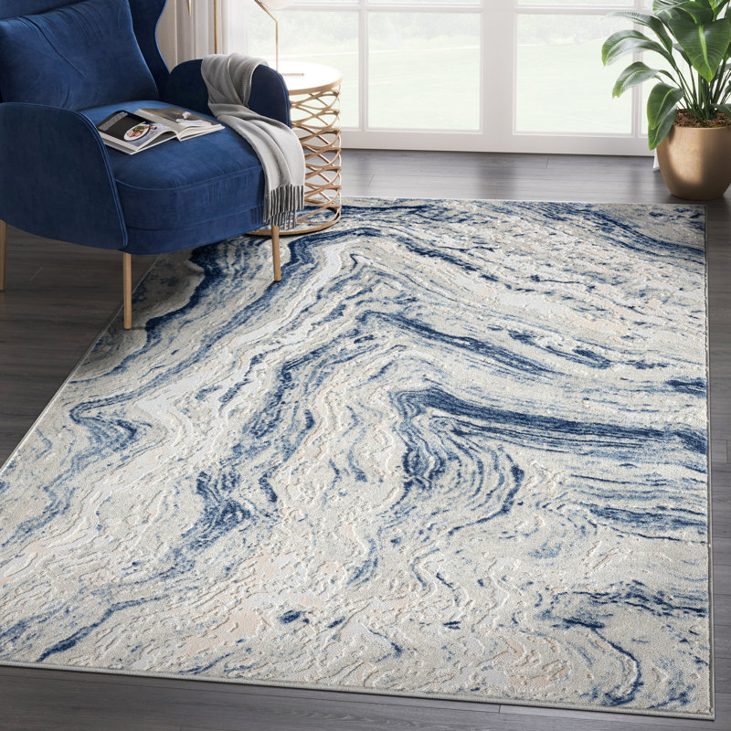 Tapis gris abstrait bleu Abani Skelton Collection ATL180B, Rectangle 5 pi 11 po x 8 pi 11 po