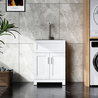Armoire à lessive blanche 24 po - Robinet et robinet en acier inoxydable à fixation robuste sans effort