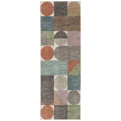 Roy Modern Color Block, Ivory/Brown/Blue Area Rug