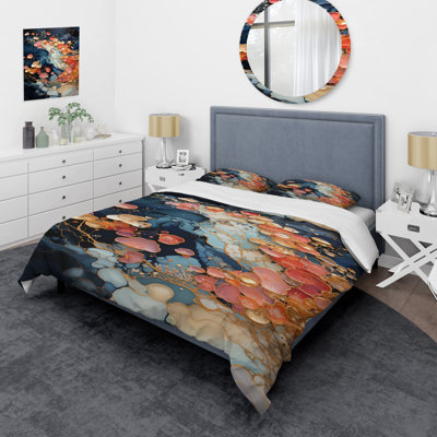 Ensemble de housse de couette peinture abstraite rose et bleu