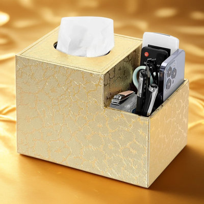 Housse carrée pour boîte à mouchoirs en cuir avec organisateur latéral, porte-cube décoratif en similicuir pour salon, bureau, coiffeuse et table de chevet