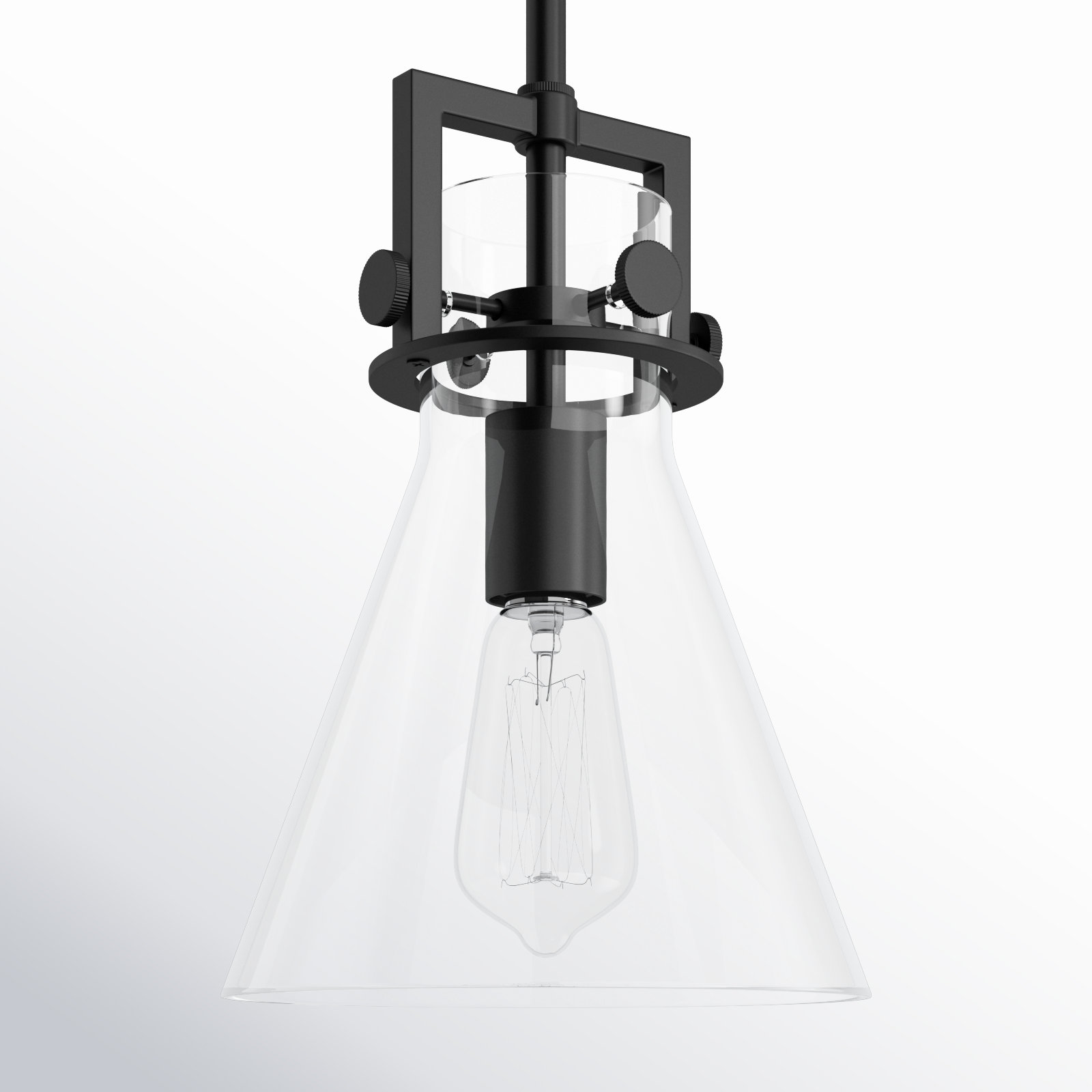 Coterie Single Light Glass Dimmable Pendant, Clear, Matte Black, 11.38" H x 8" W x 8" D