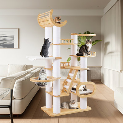Luxury Pine Solid Wood Cat Tree Multi-Purpose Cat Condo