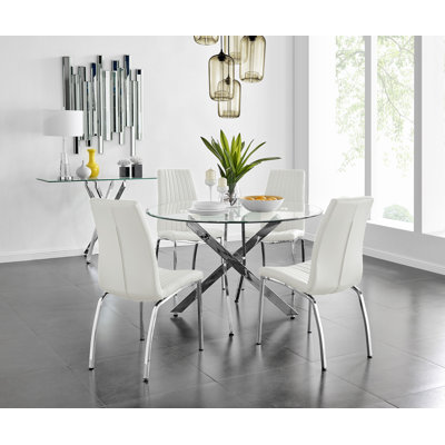 Ensemble de table de salle à manger en métal et verre Tierra Sleek avec 4 chaises rembourrées en similicuir