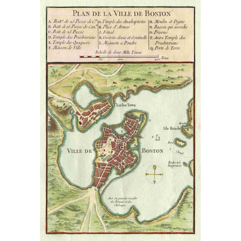 Petite carte de la ville de Boston, H 18 po x l 12 po