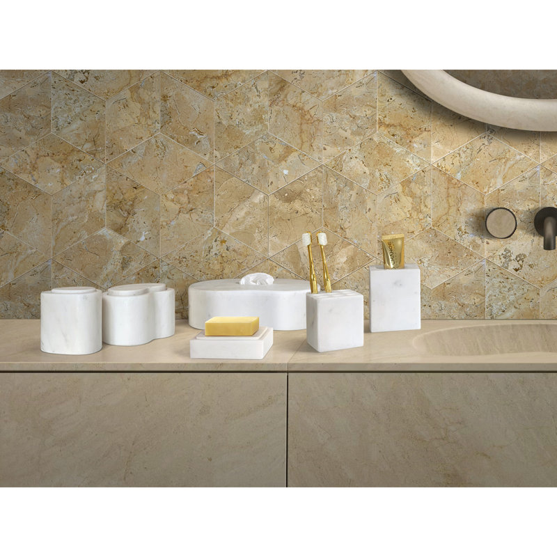 Ensemble d'accessoires de salle de bain en marbre naturel blanc naturel