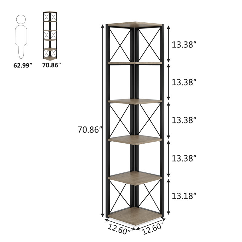180cm H x 32cm W Metal Corner Bookcase, Grey/Black