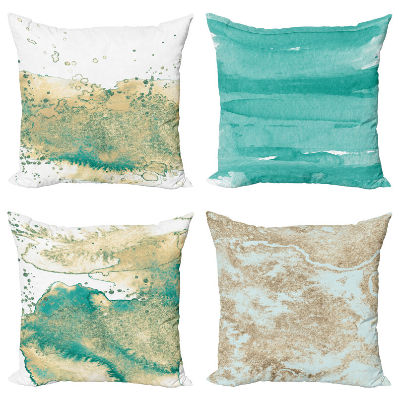 Set of 4 Dark Seafoam Beige Microfiber Rectangular Throw Pillows