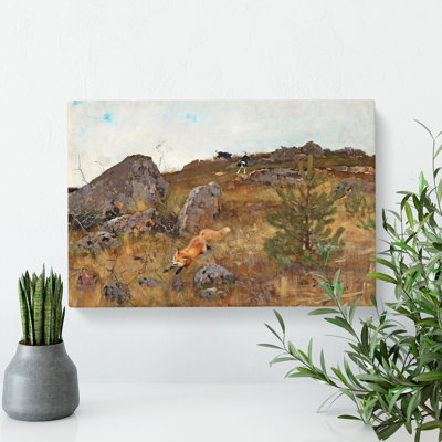 Fox And Hunting Dogs Vol.2 by Bruno Liljefors - Wrapped Canvas