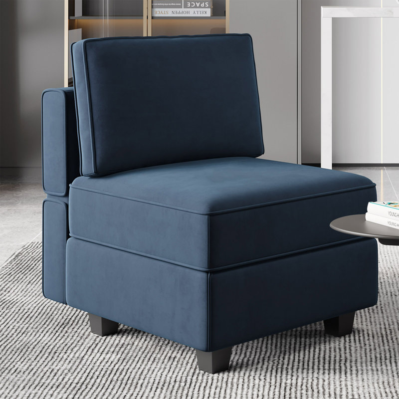 Fauteuil rembourré de 26,4 po de largeur avec dossier rembourré Nakash, Velours bleu