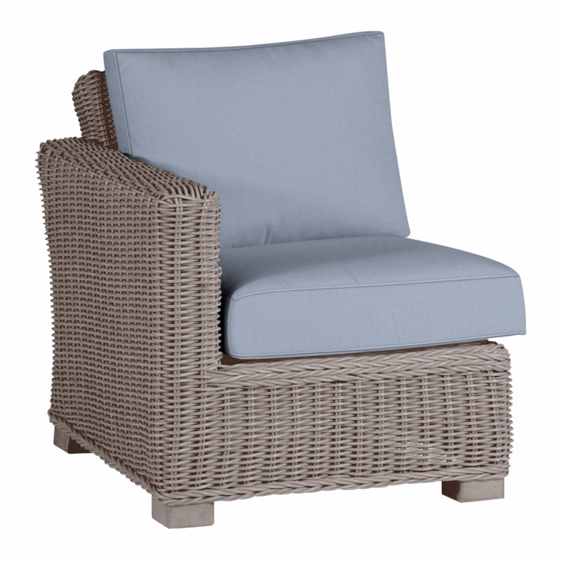 Canapé modulaire d'extérieur en résine tressée rustique N-Dura, Welt, Huître, Sunbrella® ‑ Arbor Chambray colombe