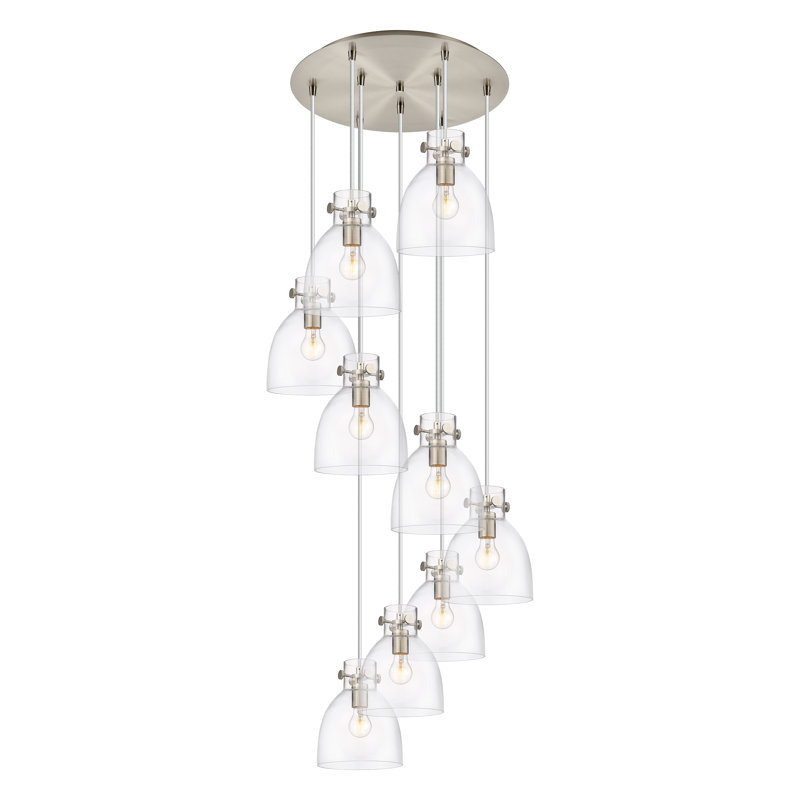 Luminaire suspendu grappe 9 lumières Amrith, Clair, Nickel satiné brossé