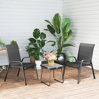 Kyante 3PCs Bistro Set with Breathable Mesh Fabric Stackable Chairs