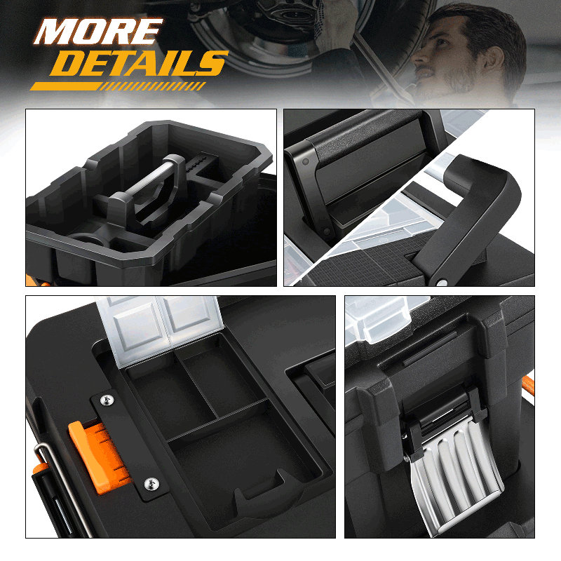 2-Tier Stackable Tool Box Trolley Heavy-Duty Portable Tool Storage With Extendable Handle??
