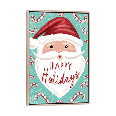 «Happy Holidays Candy Cane Santa», reproduction d'art sur toile encadrée