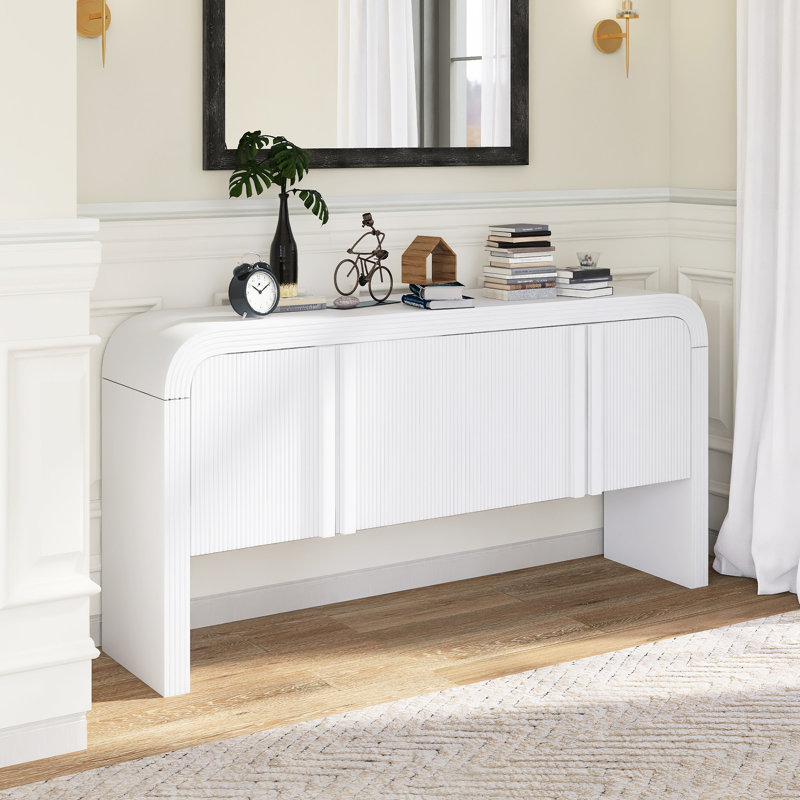 Armoire de rangement en bois à motif de vagues de 63 po avec tablette réglable, Blanc