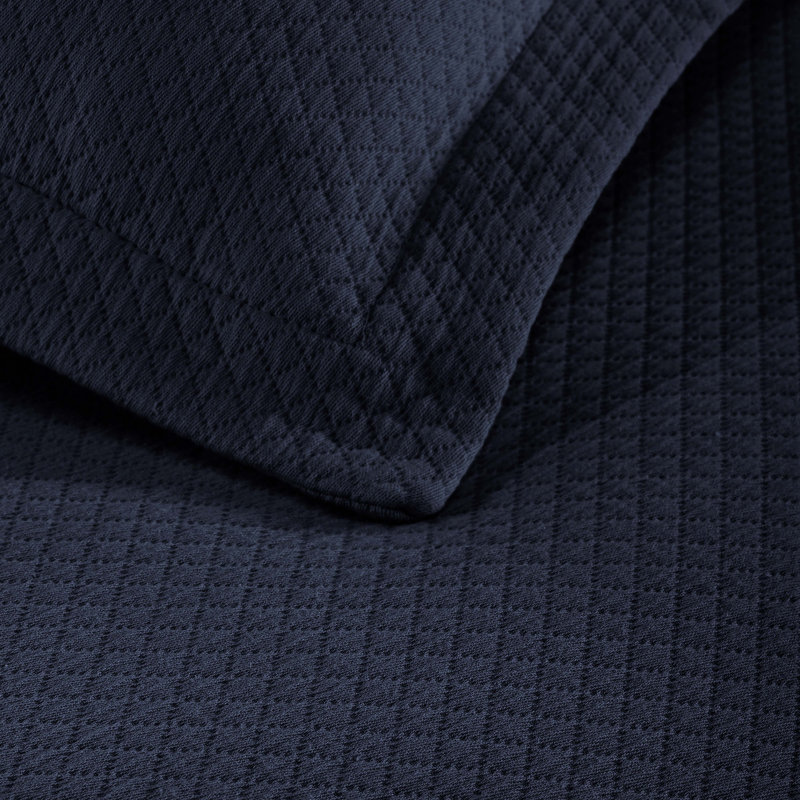 Navy Blue Cotton Twin Reversible Bedspread Set