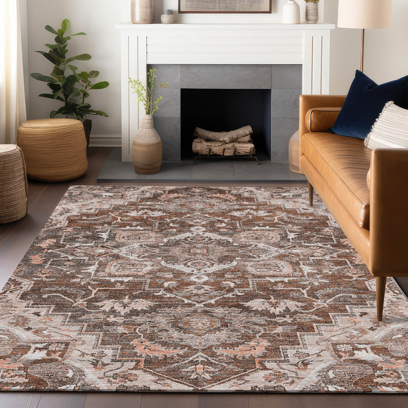 Tapis terre cuite lavable à la machine Premium Prisco, Rectangle 10 pi x 14 pi