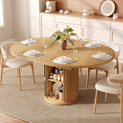 Table de salle à manger extensible de 47 à 63 po pour 4 à 6 personnes, table de cuisine de ferme avec étagère de rangement à 2 niveaux et armoire à porte coulissante cannelée
