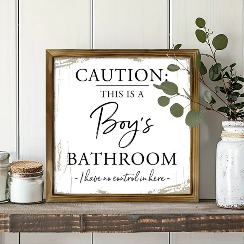 Garçons, salle de bain, impression murale encadrée 8 x 8 po, ferme rustique vintage