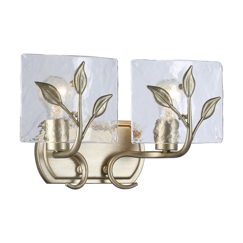 Éclairage pour salle de bain 2 lumières avec verre d'eau martelé Floriant, Or blanc