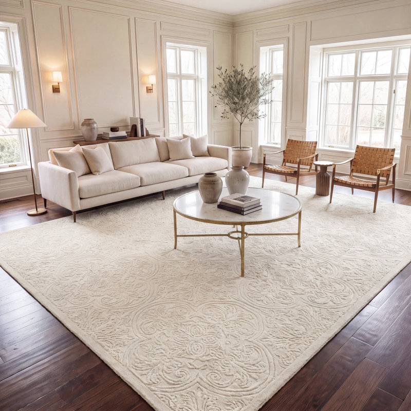 Tapis Marys Trace en laine et coton, tissÃ© Ã  la main, Blue, Rectangle 3 pi x 5 pi