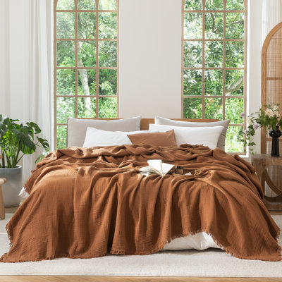 Jeté 100% coton 4 couches avec frange MooMee Airy