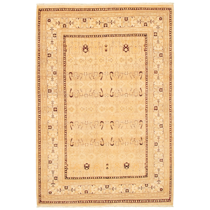 Tapis décoratif en laine noué à la main de conception unique new age de style perse pakh 18/20 ivoire 6 pi 2 po x 8 pi 10 po