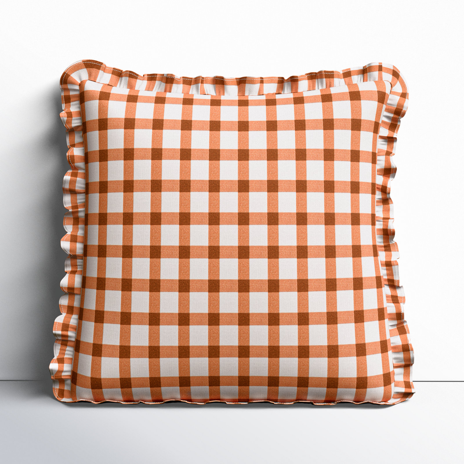 Zeppelin Plaid Cotton Throw Pillow, 18" x 18", Down, Orange Plaid