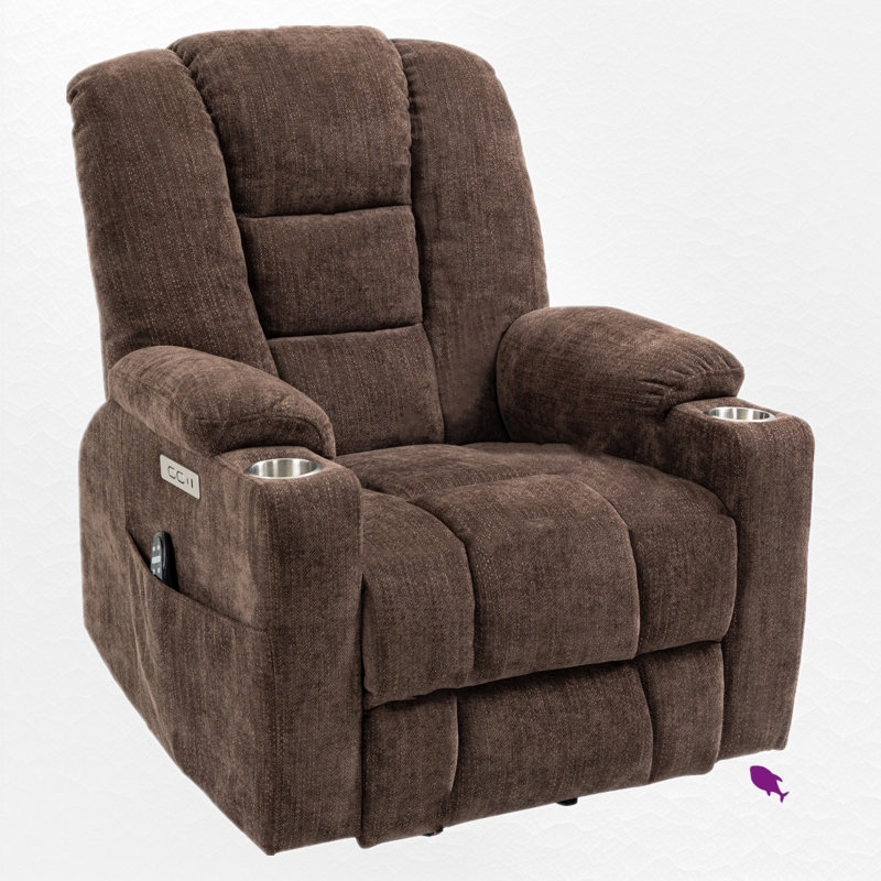 Upholstered Power Recliner With Massage And Heat, Brown