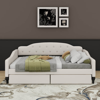 Full Size Upholstered Tufted Daybed With Drawers