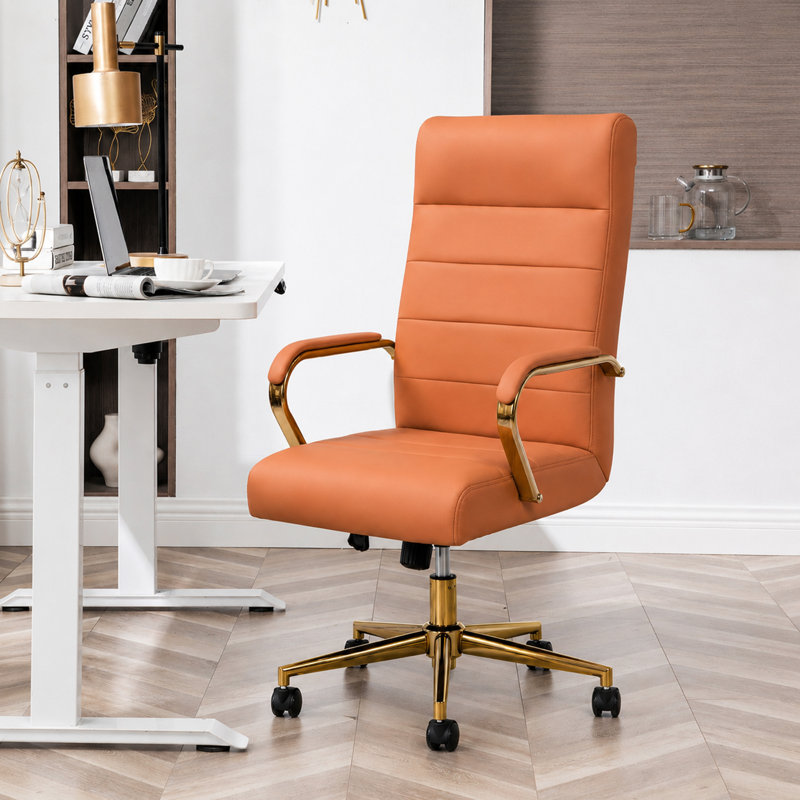 Ergonomic Upholstered High-Back Swivel Office Chair, Orange