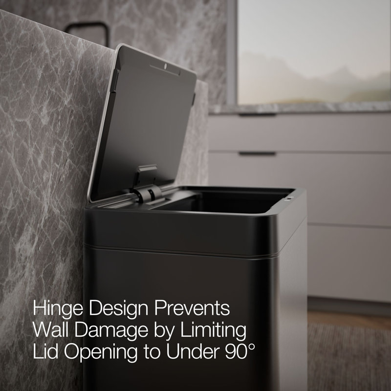 13-Gallon Touchless Stainless Steel Trash Can, Black Stainless