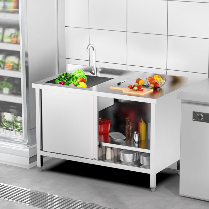 47,2 po Évier autoportant en acier inoxydable avec armoire de rangement