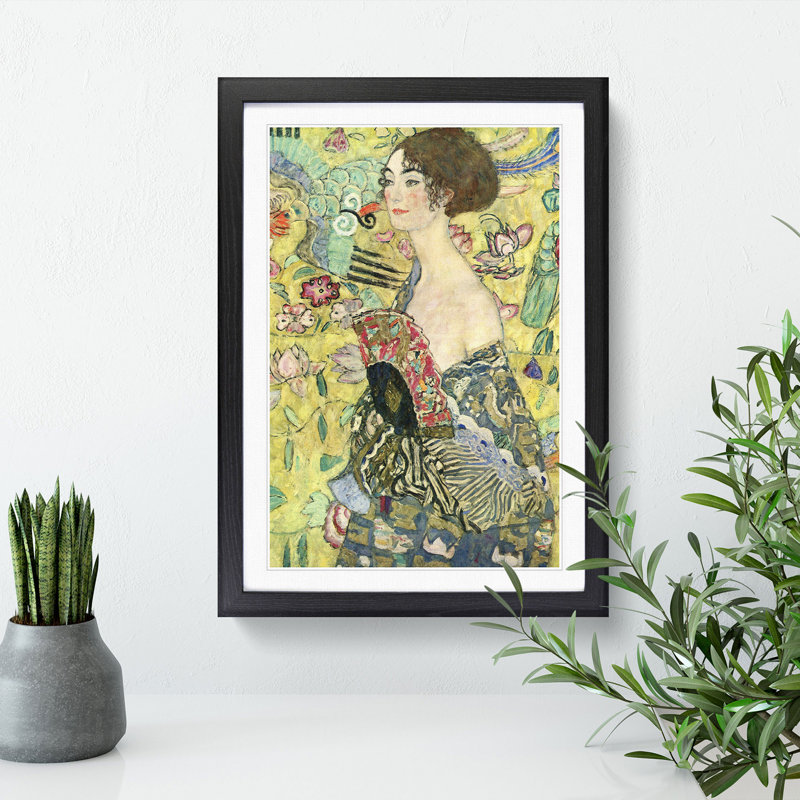 Lady with a Fan by Gustav Klimt - Picture Frame Painting, Black Framed, 65cm H x 48cm W x 2cm D