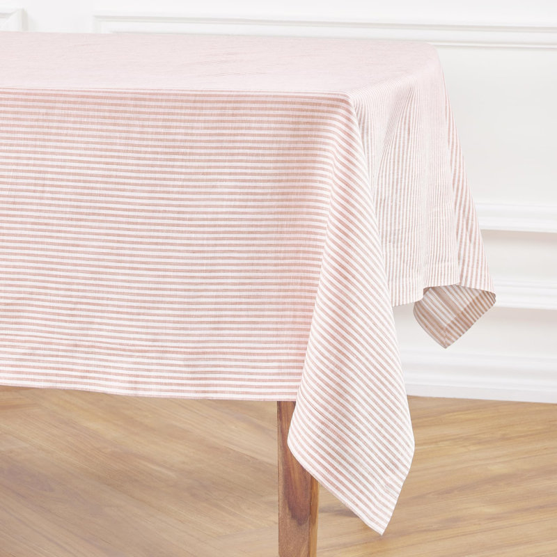 100% Pure Linen Tablecloth, 108" L x 60" W, Peach/White, Narrow Stripe