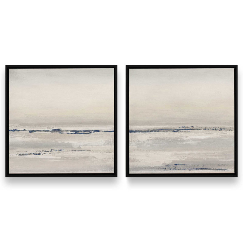 24 "x 24" Ethereal Tide, ensemble de 2 impressions sur toile dans un cadre en érable américain, Cadre flottant noir satiné
