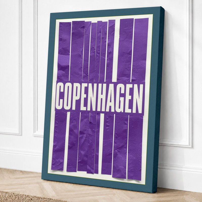 Postcard From Copenhagen Typography - Print, 36x24 - 91.4 x 61.0 cm, Teal Border
