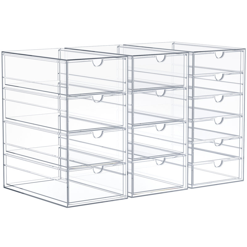Sorbus Clear Storage and Organizer Bins with Drawers, 4 Pcs Stackable Storage Cases for Office, Kitchen, Crafts, and More, 14 Drawers