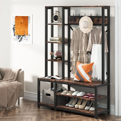 17 Stories Emelyne Hall Tree 47.2'' Wide with Bench and Shoe Storage ...