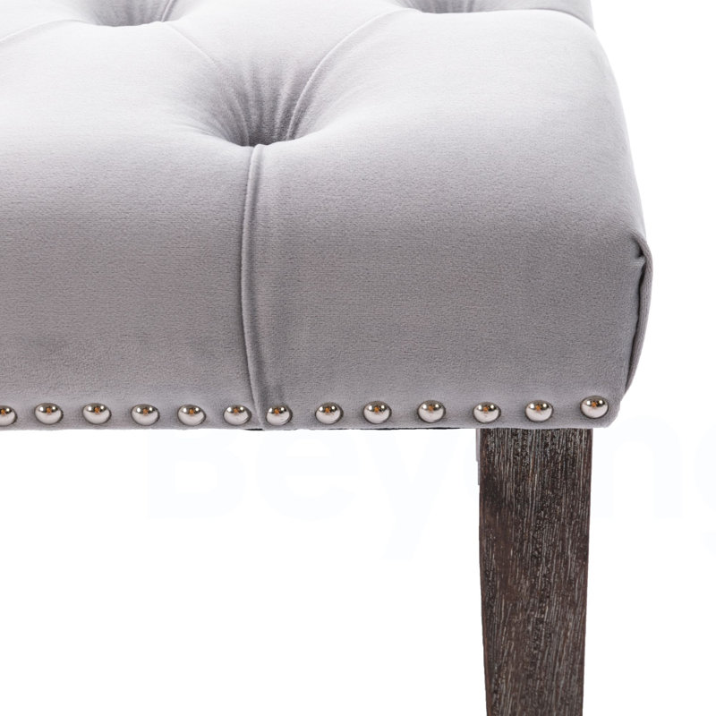 Heng Ming Upholstered Tufted Bench Ottoman , Velvet Dining Bench Bedroom Bench  Footrest Stool Accent Bench for Entryway Dining Room Living Room, Light gray