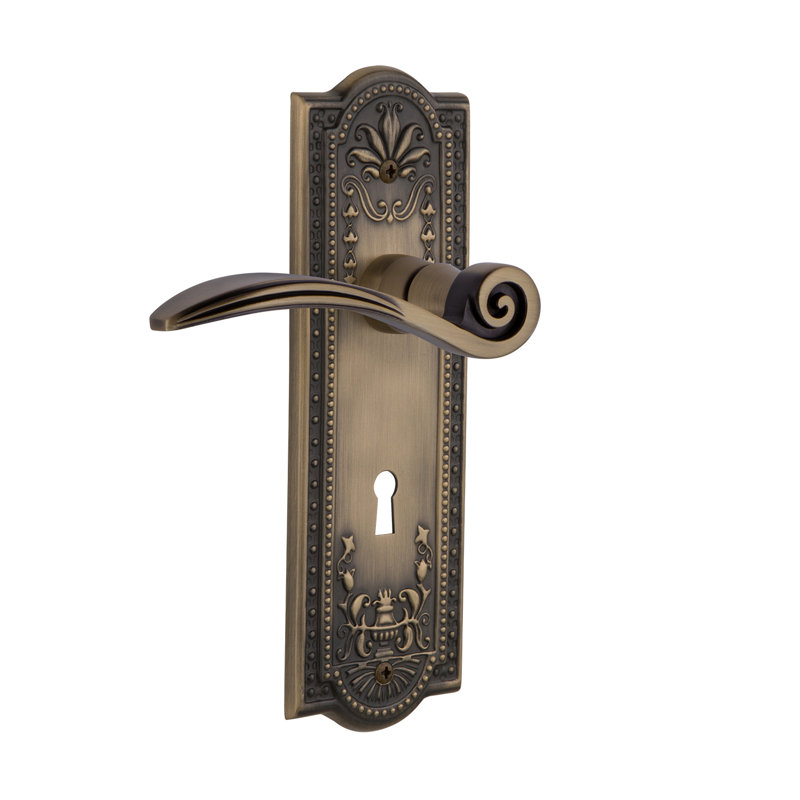 Meadows Plate Single Dummy with Decorative Keyhole and Swan Lever, Antique Brass, Left Handed