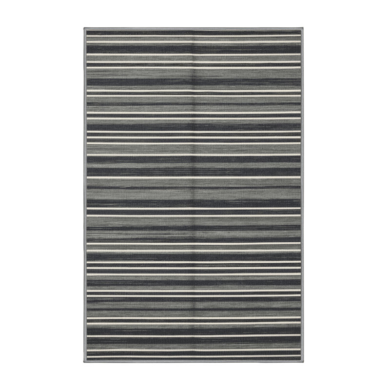 Washable Steel Gray White Striped Area Rug, Rectangle 7' x 10'