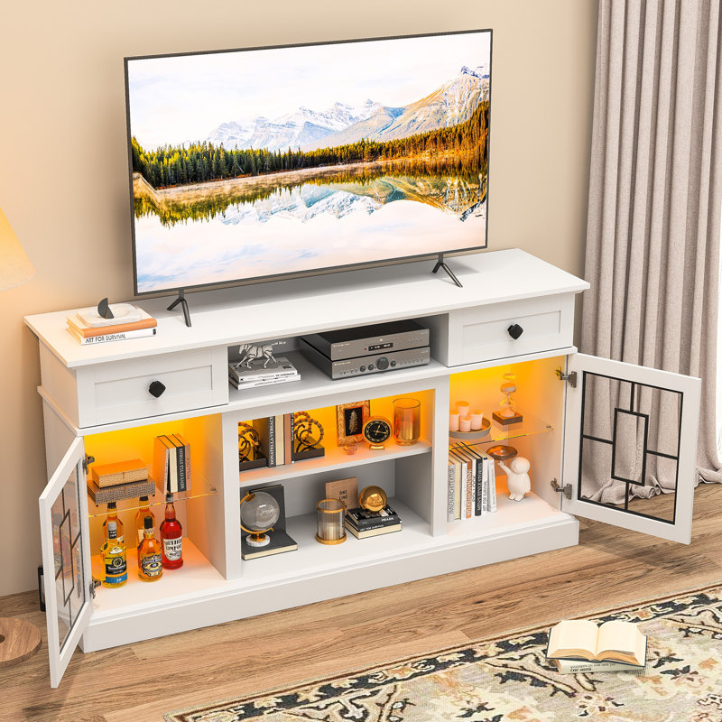 Meuble télé avec foyer pour téléviseur de 65 po ou moins et lumières DEL