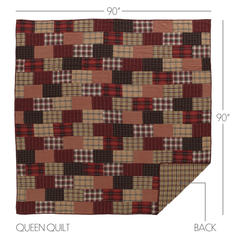 Queen Brown Cotton Reversible Patchwork Quilt Set