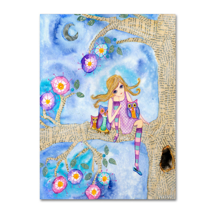 «Big Eyed Girl Night Owls», reproduction d'impression sur toile tendue Berkley, H 19 po x l 14 po x P 2 po