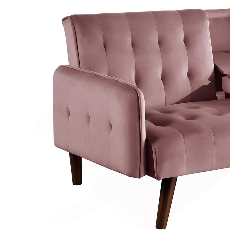 Space-Saving Convertible Sleeper Sofa With Drop-Down Table, Pink